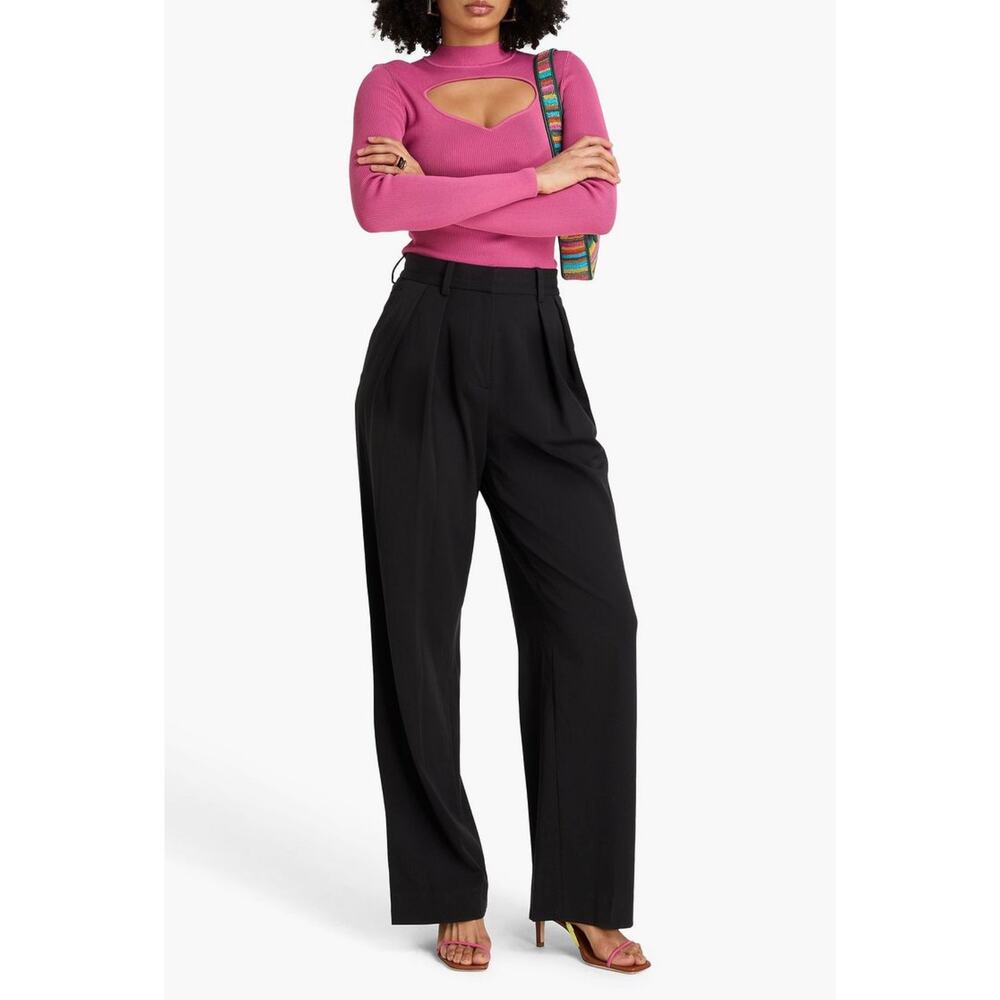 Staud Luisa Pants Womens 14 Black Twill Pleated High-rise Wide Leg Palazzo